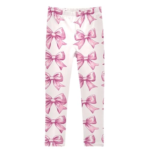 Watercolor Pink Bow Girls Leggings Kids Yoga Pants Dance Active Tights 4T