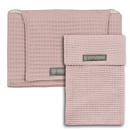 Lot de 2 Pièces : Matelas a Langer Bebe + Porte-couche MIMUSELINA - Tapis a Langer Bebe Portable assorti avec Protège-tibias - Matelas à Langer Imperméable (Wafle Rose) Cover