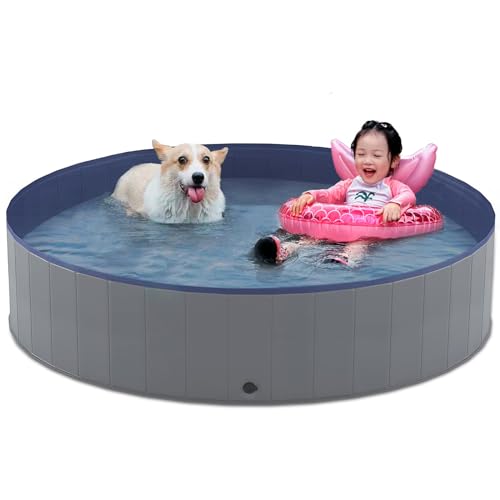 Powerwan Dog Pool for Large Dogs Pet Foldable Bathtub Kiddie Pool Hard Plastic Portable Tub Puppy Ki