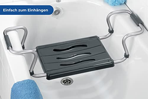 WENKO Badewannensitz Secura Silber, Ausziehbar von 55 bis 65 cm, 120 kg Tragkraft, 55-65 x 18 x 26 cm