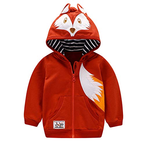 HUAER& Baby Boys' Cotton Cartoon Fox Zip Front Jacket Hoodie Sweatshirt (4-5T, Fox)