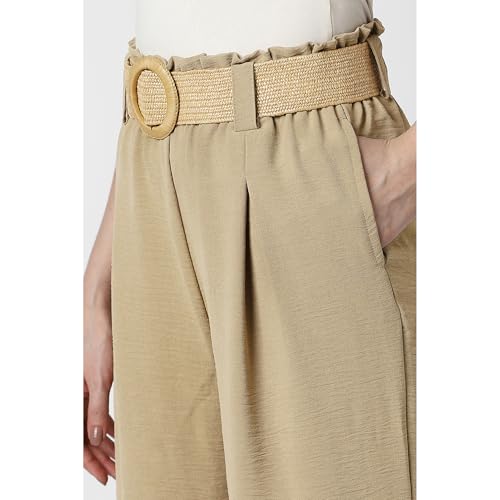 Image of Van Heusen Women's Regular Fit Mid Rise Belted Casual Wide Leg Pants
