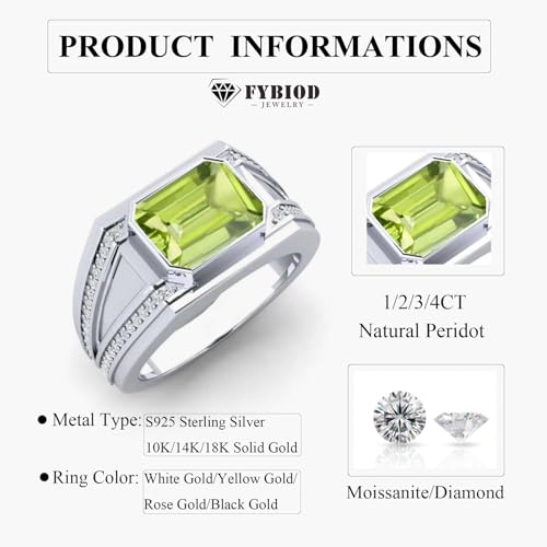 10K 14K 18K Gold Men's Gemstone Rings Custom 1-4 Carats Emerald Cut Gemstone Ring for Men Engagement Statement Wedding Anniversary Ring Jewelry Gifts for Him4