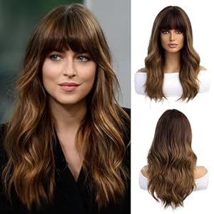 20 Zoll Lange Natur Lockig Ombre Braun Perücken Damen Natürliche Synthetische Haare hitzebeständig täglich Party Cosplay tragen