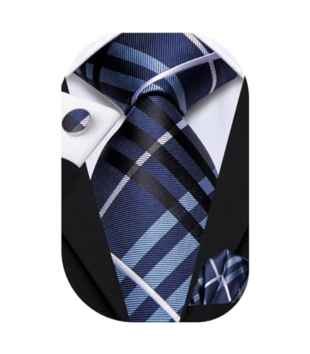 Image of Dubulle Mens Tie Set Solid Paisley Silk Striped Necktie for Men with Cufflinks Tie and Pocket Square