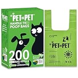 Pet N Pet 200 Counts Unscented Dog Poop Bags Rolls with Tie Handles, 38% Plant Based & 62% PE Poop Bags for Dogs, Extra-Thick Doggie Poo Bag, Pet Waste Bag