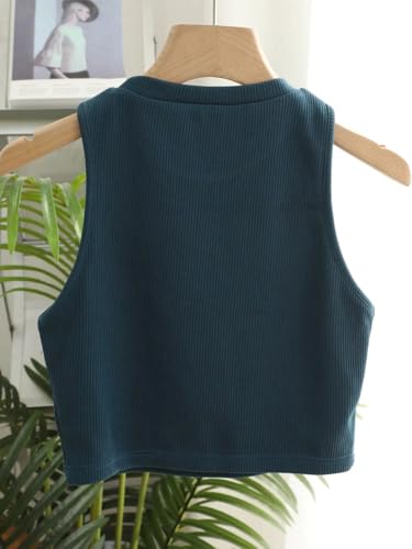 Image of Toochki Women's Ribbed Crop Tank Top | Stretchy Sleeveless Round Neck Fitted Top for Casual