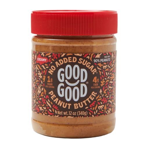 GOOD GOOD Creamy Peanut Butter Keto Friendly - Low Carb & No Added Sugars - Vegan - No Preservatives - Non-GMO - 12 oz / 340g (Pack of 1)