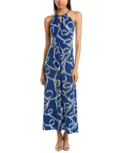 London Times Vestido Largo Halter para Mujer, Denim Blue/Soft White, 42