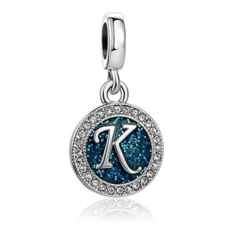 TGLS Spakling Blue Letter K Initial Charm Alphabet Capital Name Dangle Beads Compatible With Pandora Charms Bracelets Cover