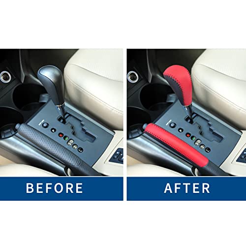 Sunbreath Compatible With Genuine Leather Hand-Stitched Handbrake Cover Gear Shift Knob Cover Interior Accessories Protective Cover Decoration For Toyota Rav4 2009 2010 2011 2012 Black Red #TOP5