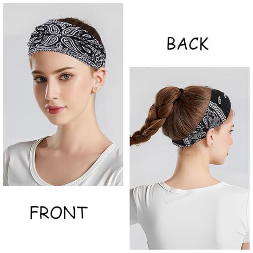 Image of YARIEW 6Pcs Headbands Paisley Bandanas Head Bands Sweat Band Hair Wrap Headwrap Fashion Boho Wide Thick Workout Yoga Elastic Headbands Mens Cooling Running Sports Headband Sweatbands for Women and Men