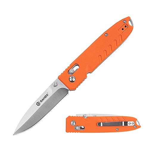 Ganzo G746 Tactical Folding Knife 440C Stainless Steel Blade G10 Handle with Clip Axis Lock Camping Travel Outdoor EDC Knife (Orange)