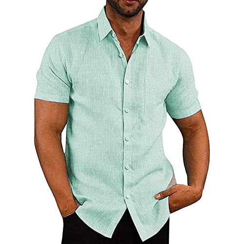 COOFANDY Men's Casual Button Down Shirts Short Sleeve Linen Shirts Summer Beach Dress Shirt Men Medium Light Green