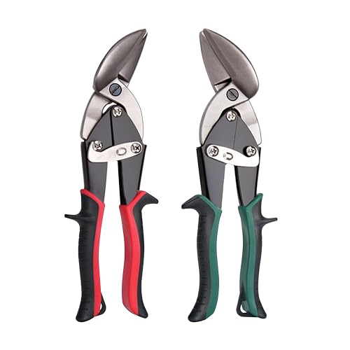 Image of Aviation Tin Snips Set, Straight Heavy Duty Left and Right Tin Cutting Shears, 2 Piece Metal Cutters With Comfort Grips and Safety Latch