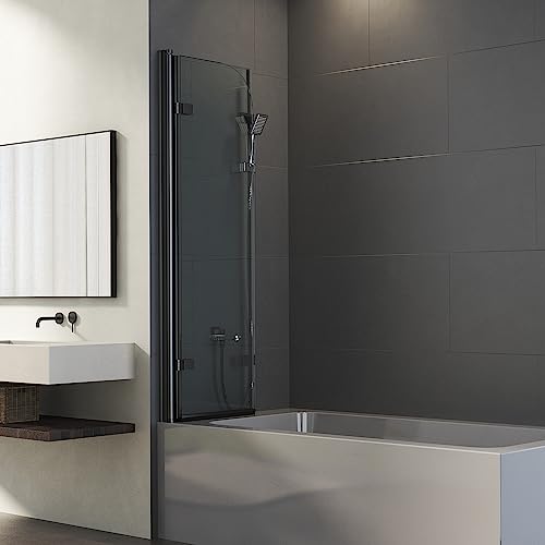 Duschwand für Badewanne Schwarz 3-teilig 120x140cm Glas Duschabtrennung, Faltbar Badewannen Duschtrennwand 6mm Sicherheitsglas, Schwarz Badewannenaufsatz Trennwand – Bild 3