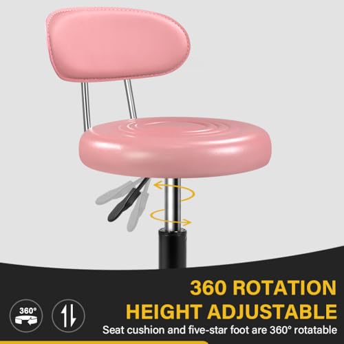Image of WKWKER Rolling Stool with Wheels Swivel Stool with Back Height Adjustable Chair Ideal for SPA Salon Home Office Drafting Work (Pink)