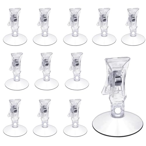 RXKFIGX 12 Stück Multifunktional Saugnapf mit Klammer Transparent Saugnapf Clips Saugnapfes Klammer Saugnäpfe Fenster Sauger mit Clips Für Fenster Glas Wand Parkscheinhalter Saughaken Aquarium