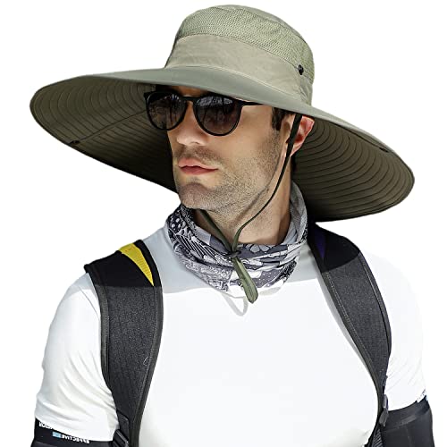 Image of HUAMULAN Wide Brim Sun Hats Men and Women Bucket Safari Fishing Hat for Hiking Garden Lawn Work Camping Outdoor
