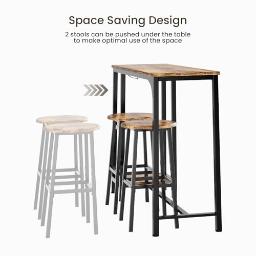 Bealife Juego de Mesa de Bar Alta con 2 Taburetes - Mesa Alta para Cocina o Salón con 2 Estantes y Portabotellas de Vino (Retro) - imagen 5