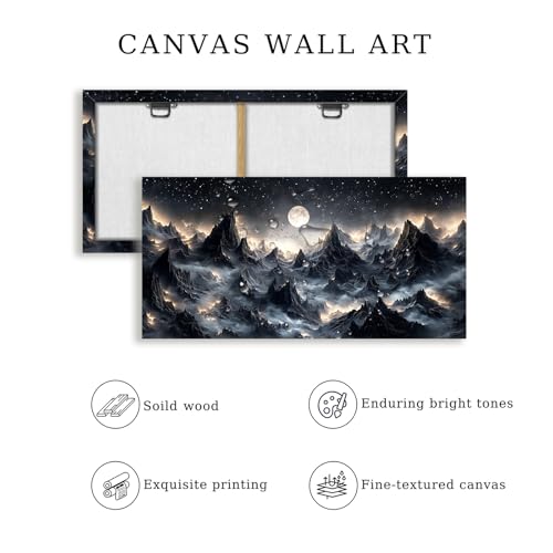 SERIMINO Large Wall Art for Living Room, Mountain Landscape Wall Decor, Fantasy Abstract Art Prints, Moonlit Night Black Canvas Painting, Cool Modern Pictures Home Decor for Bedroom 30"X60"