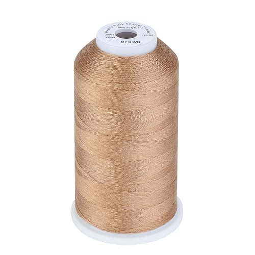 Image of Simthread Heavy Duty Blue Jeans Thread for Denim Sewing 1000 Meters Cone Brown