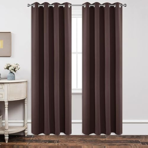 Image of 100% Blackout Curtains 84 Inches Long, 2 Thick Layers Heat and Full Light Blocking Soft Thermal Insulated Drapes for Bedroom (Set of 2 Pc, Coffee, 7 Feet)