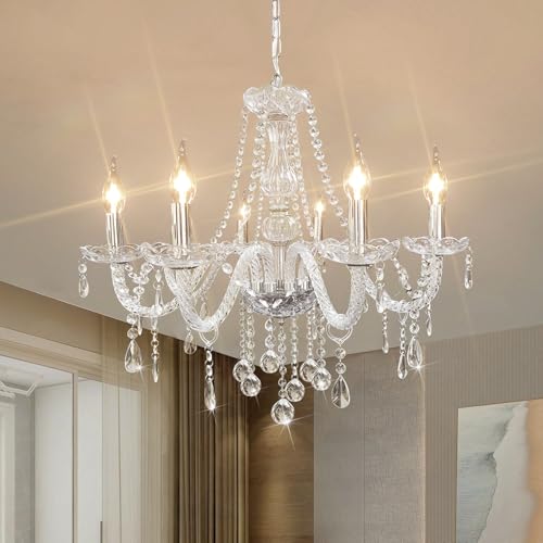 Crystal Chandeliers Classic Crystal Candle Chandelier Lighting, Vintage 6 Lights Pendant Ceiling Fixture Lamp for Dining Room Bedroom Island Hallway Wedding Decoration D23.6 X L47.2
