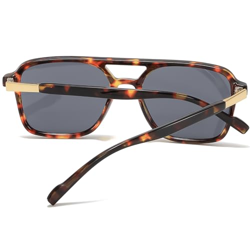 Image of Retro Aviator Rectangle Sunglasses for Women Men Unisex UV400 Protection Lightweight Frame Trendy Sun Glasses