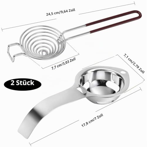 Foto von RobLuX 2 Stück Eiertrenner, Eiertrenner Edelstahl, Lebensmittelechtes Material, Eigelbtrenner, SpüLmaschinenfest, Mit Langen und Kurzen Griffen, FüR BackgeräTe in Der HeimküChe