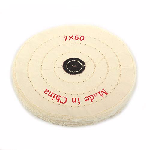 7 Inch Cloth Buffing Polishing wheel with 4mm Arbor for Bench Grinder Buffer Tool, White, 50 Ply