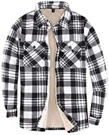 ThCreasa Black and White Flannel Jacket Women,Warm Plaid Sherpa Fleece Lined Flannel Shirt Jackets Women Black/White L