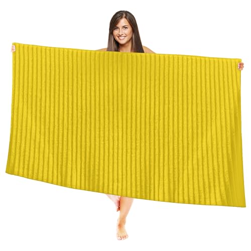 Image of Elegant Comfort 100% Turkish Cotton Corduroy Ribbed Luxury Jumbo Bath Towel Ultra Soft - 35 x 70 Inch - Luxury Spa Premium Hotel Quality Highly Absorbent and Quick Dry Large Bath Towel, Yellow
