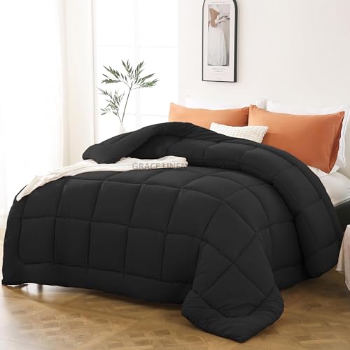 Image of 600 GSM Heavy Winter Comforter Double Bed Size 90 inchX100 inch - Luxurious Soft Fluffy Winter Blanket Comforter /Rajai /Duvet Double Bed - Black Color