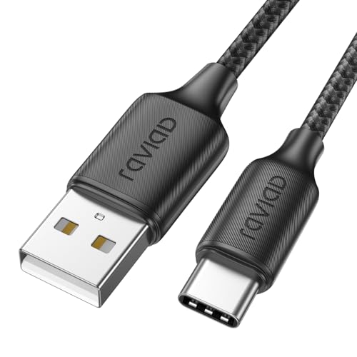 RAVIAD Cable USB C 2M, Carga Rapida 3A Nylon Trenzado Cable Tipo C Compatible con iPhone 16/15/15 Pro/15 Pro Max, Galaxy S23/S22/S21/S10, Note 10, Huawei P40/P30, Google Pixel  Negro