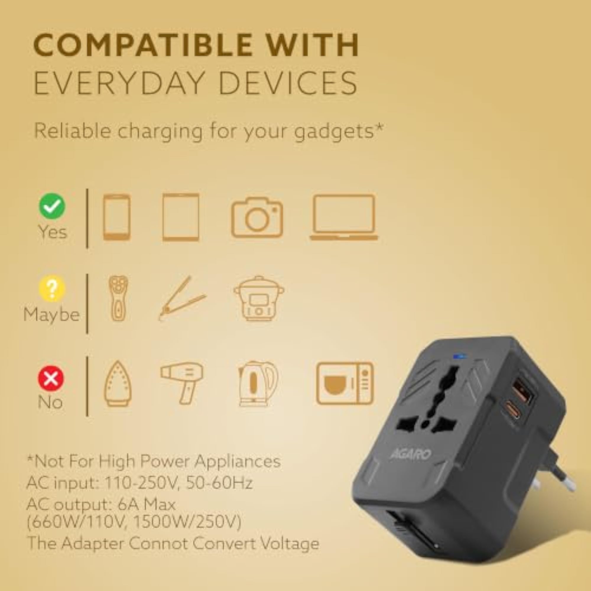 Universal Travel Adapter with 20W Fast Charging, All-in-One