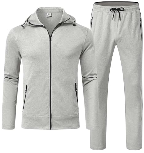 Rdruko Trainingsanzug Herren Jogginganzug Set Sportanzug mit Kapuze Freizeitanzug Langarm Männer Tracksuit für Gym Fitness - Hellgrau, L Rdruko Trainingsanzug Herren Jogginganzug Set Sportanzug mit Kapuze Freizeitanzug Langarm Männer Tracksuit für Gym Fitness - Hellgrau, L