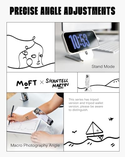 Image of MOFT Phone Tripod Stand Selfie Stick x Shantell Martin for iPhone, Multi-Angles iPhone Stand, Lightweight & Portable Phone Holder, Strong Magnets, MOVAS Vegan Leather, Misty Cove (Without Card Slot)
