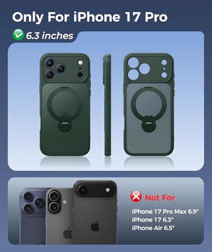 Image of FNTCASE for iPhone 17 Pro Case: [360 Spin Magnetic Stand] [Compatible with Magsafe] [Screen Protector] Translucent Matte Military Grade Shockproof Full Camera Protective Phone Cover - Green