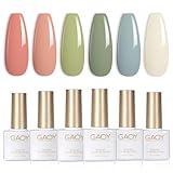 GAOY Green White Spring Gel Nail Polish Set, 6 Colors Blue Pink Coral Olive Soak Off UV Light Cure Gel Polish Kit for Salon and Nail Art DIY at Home