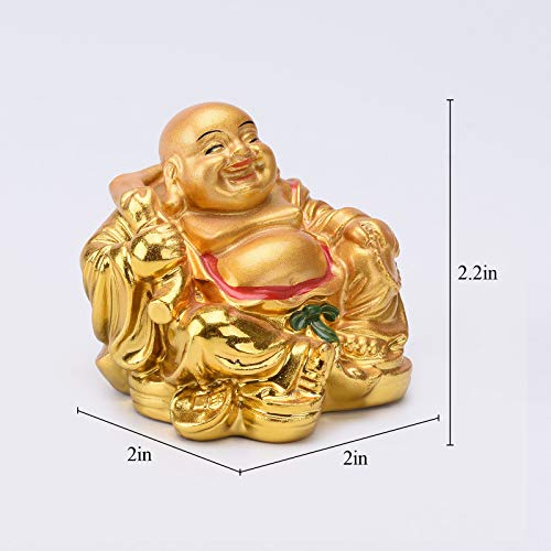 Estatua de Buda Risueño Feng Shui Resina Dorada 2.2 pulg miniatura 2