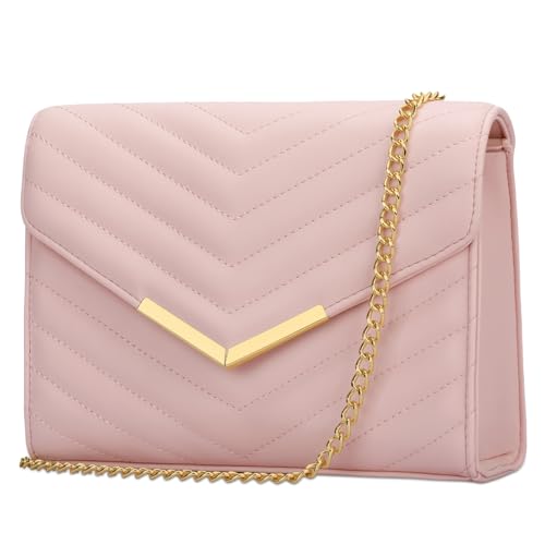 KKXIU Women Formal Vegan Leather Evening Envelope Clutch Purses and Handbags for Party Wedding Prom Bridal (A-Light Pink)