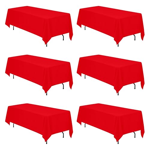 Image of BRILLMAX 6 Pack Red Tablecloths 70x120 Inch for 6-8ft Rectangle Tables | 150 GSM Polyester Fabric, Universal Fit, Water, Stain & Wrinkle Resistant Cloth Cover for Wedding Reception Banquet Party