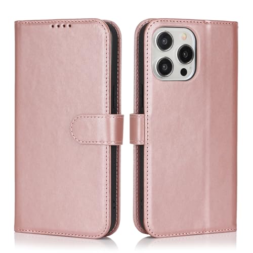 Image of for iPhone 14 Pro Case Wallet with Card Holder,for iPhone 14 Pro Wallet Case for Women Men,PU Leather Shockproof Magnetic Buckle Stand Flip Phone Case-Rose Gold