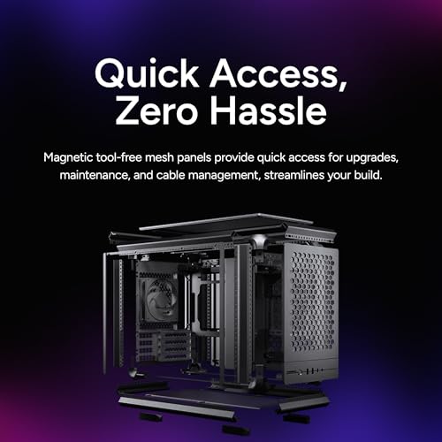 Image of Cooler Master MasterFrame 400 Micro ATX PC Case, Premium Aluminum mATX Modular Chassis, 1x ARGB Fan, 390mm GPU Support, 360mm AIO Radiator, Dual Orientation, USB 3.2 Type-C, Black