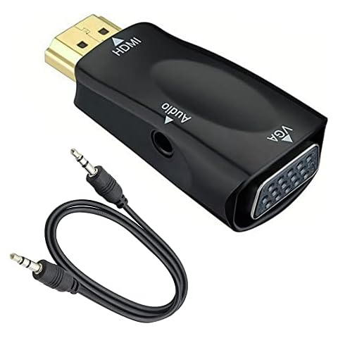 QIANRENON HDMI to VGA Adapter Converter with 3.5mm Audio Jack Cablle, HDMI to VGA Converter Male to Female Gold-Plated Connector HD video 1080P for Laptop,PC,Monitor etc Cover