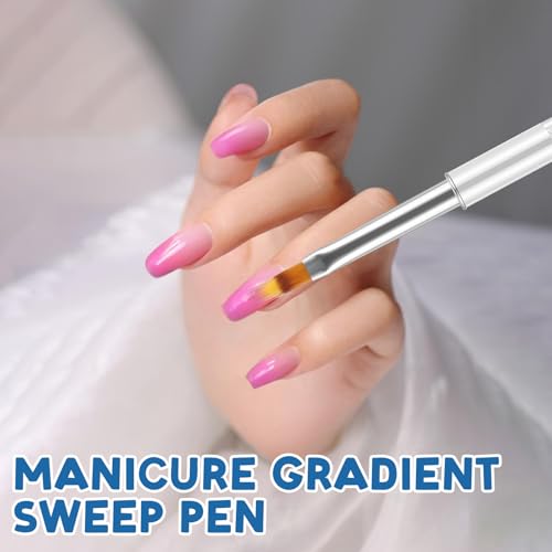 Image of 2 Pcs Nail Ombre Brush Nail Gradient Painting Brush Nails Art Brushes Manicure Tools with Rhinestone Handle UV Gel Polish Drawing Pen for Nails Design