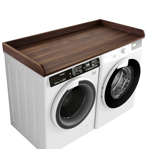 Kaboon Washer Dryer Countertop 58" x 28" Extra Large Version, Melamine Countertop with 3.5" Edge Rails, Laundry Room Organization, Dark Walnut
