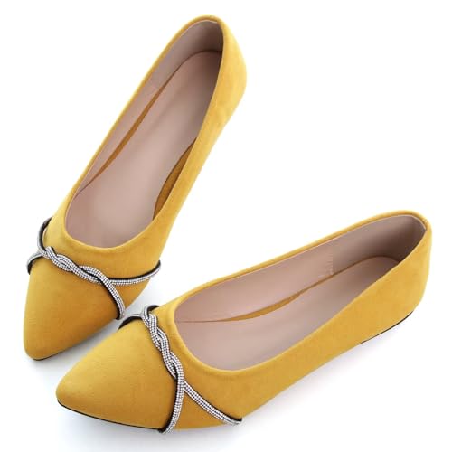 Image of TN TANGNEST Womens Casual Flats Chain Ballet Flats | Fashion Pointed Toe Rhinestone Flats, Comfort Slip On Dress Shoes for Business Work Office Wedding Party