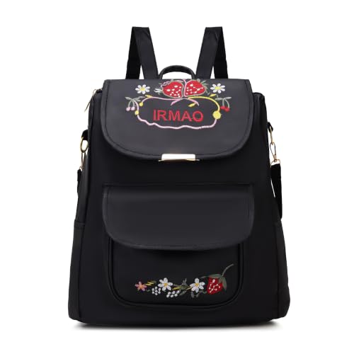 Image of IRMAO Women's Embroidered PU Leather Backpack | Stylish College Bag for Women & Girls | Multi-Purpose Office, Travel & Casual Backpack with Shoulder Straps (Strawberry)